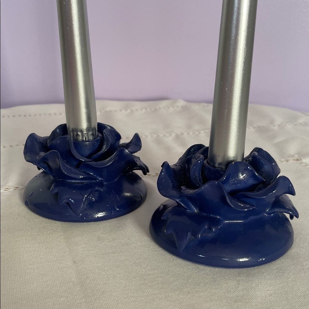 Elegant Blue Ceramic Candle Holders rose shape